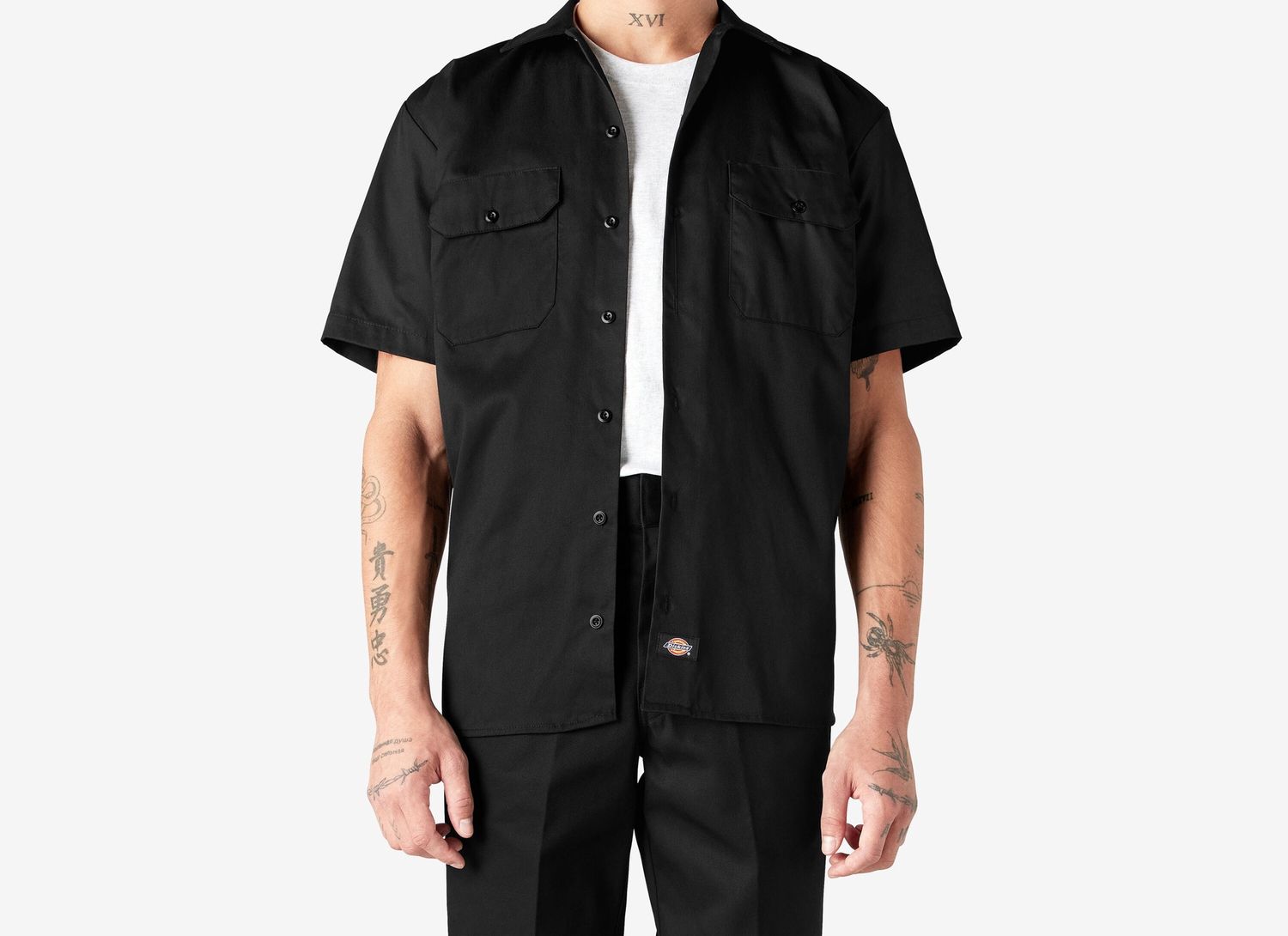 Dickies Twill Work Shirt, Colour: Blk, Size: Lrg