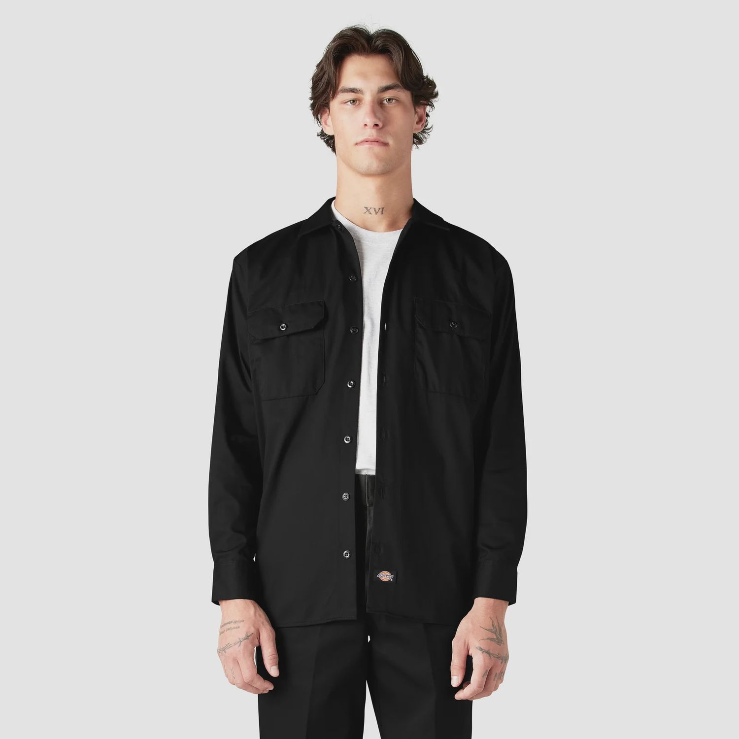 Dickies LS Work Shirt, Color: BLK, Size: LRG