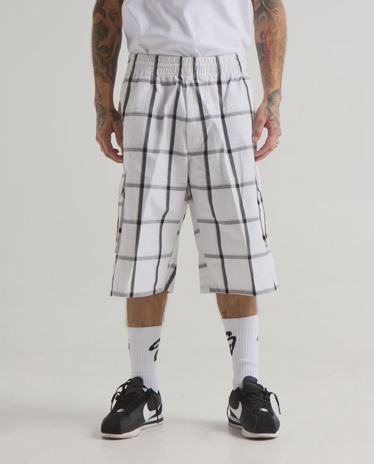 Shaka Plaid Shorts, Color: WHT, Size: M