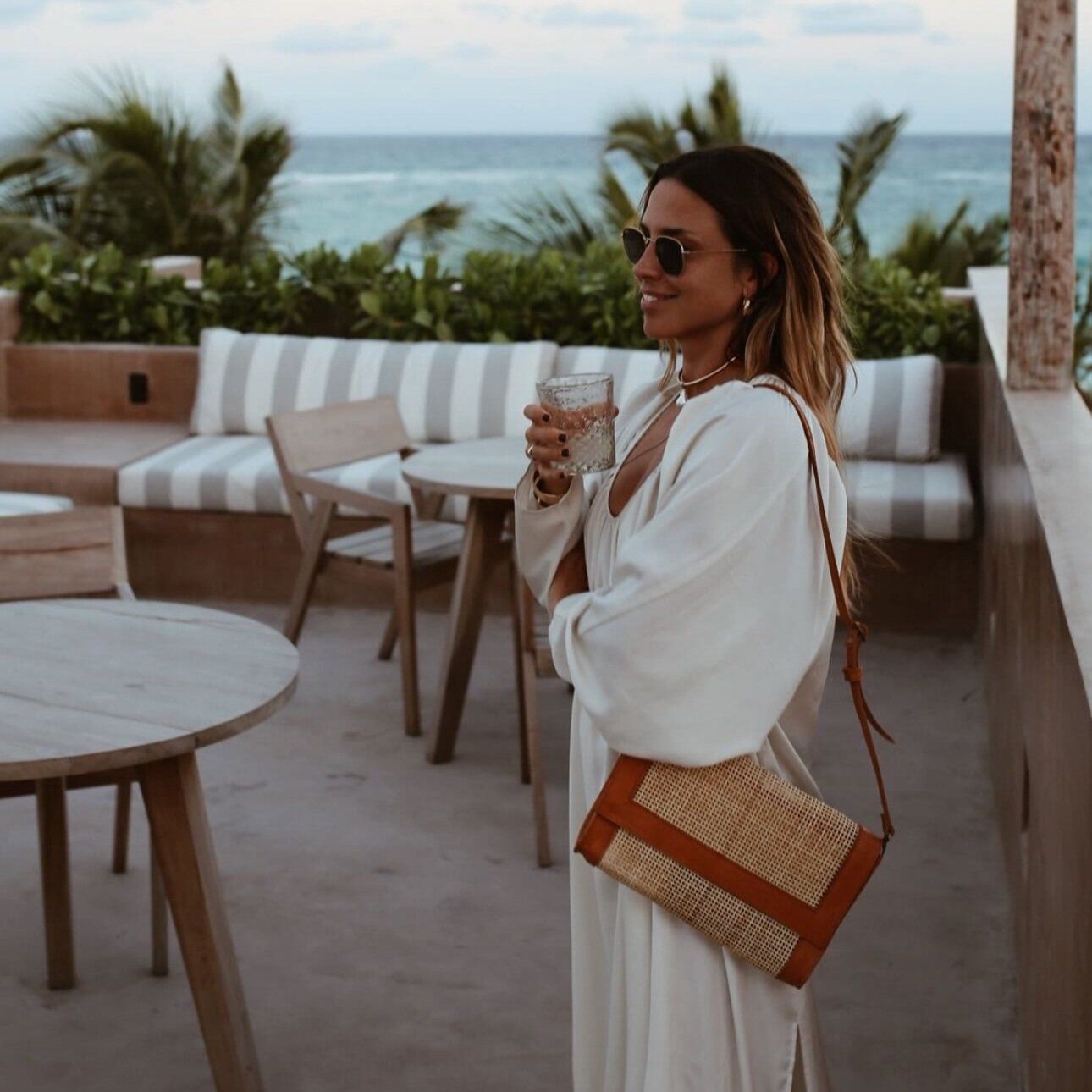Bali leather and rattan clutch