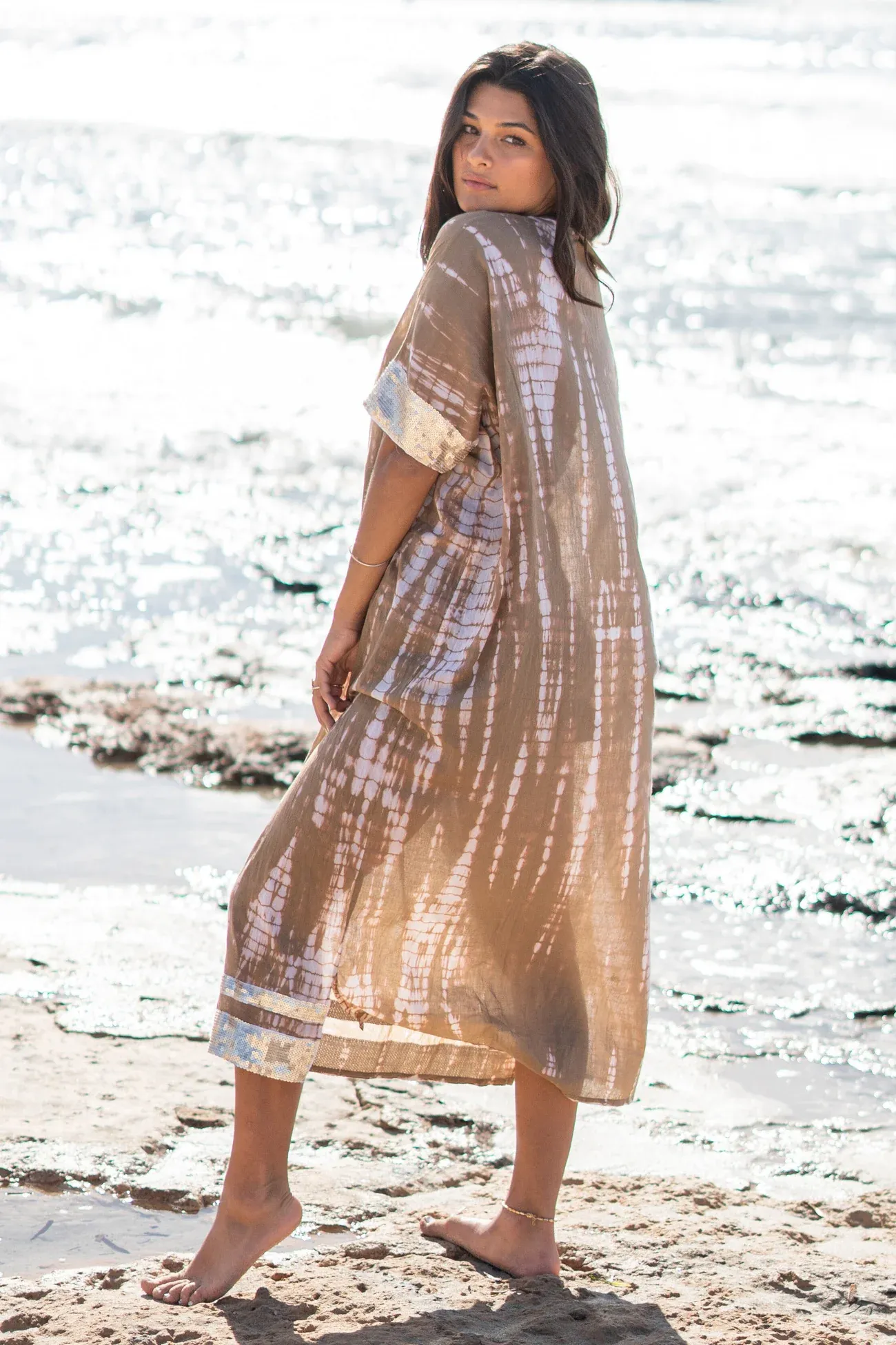 Kaftan Jada Flo long taupe Tye Dye