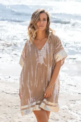 Short Kaftan Jada Taupe Tie Dye