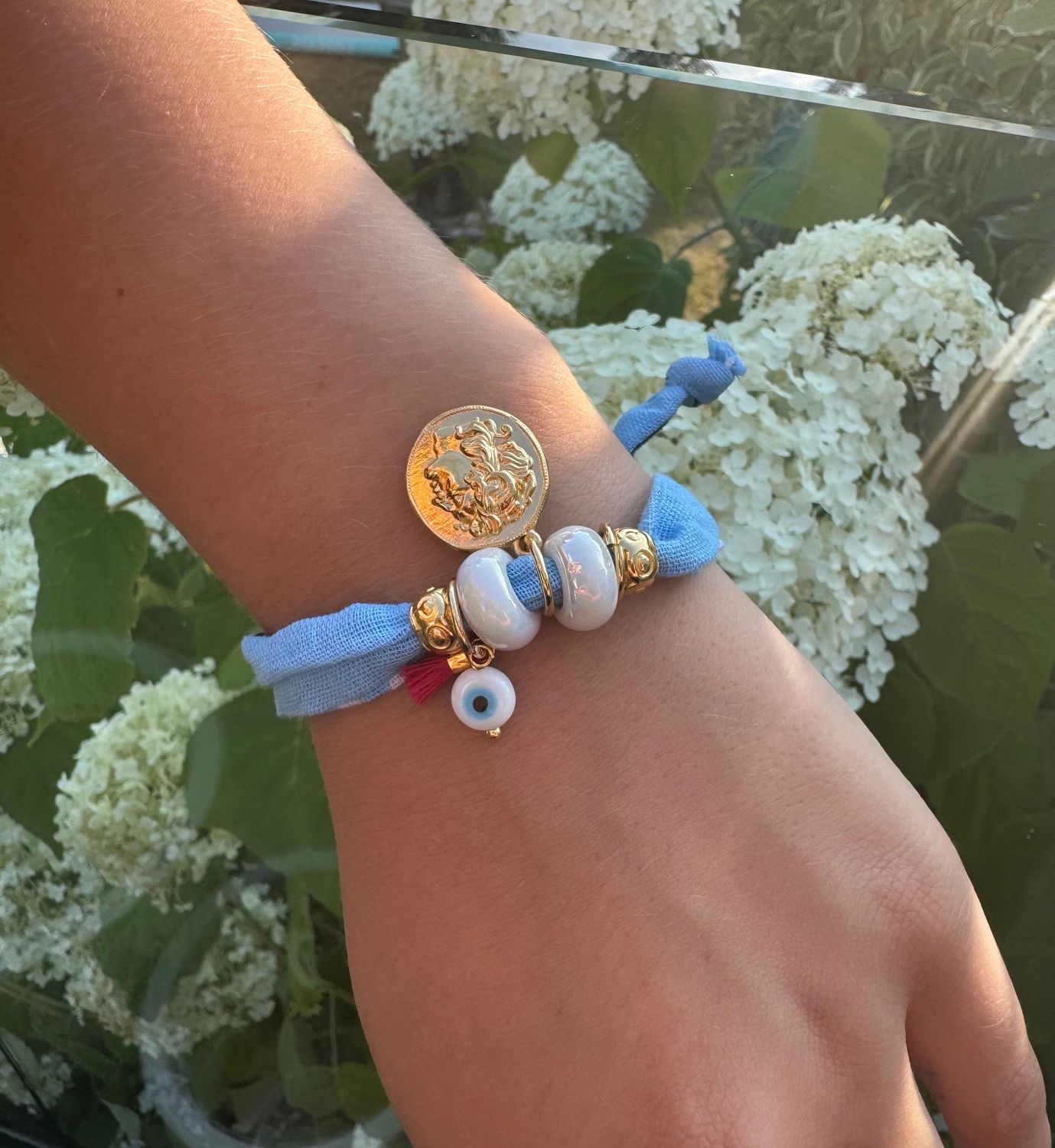 Blue Bandana bracelet with coin