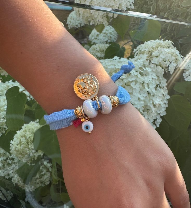 Blue Bandana bracelet with coin