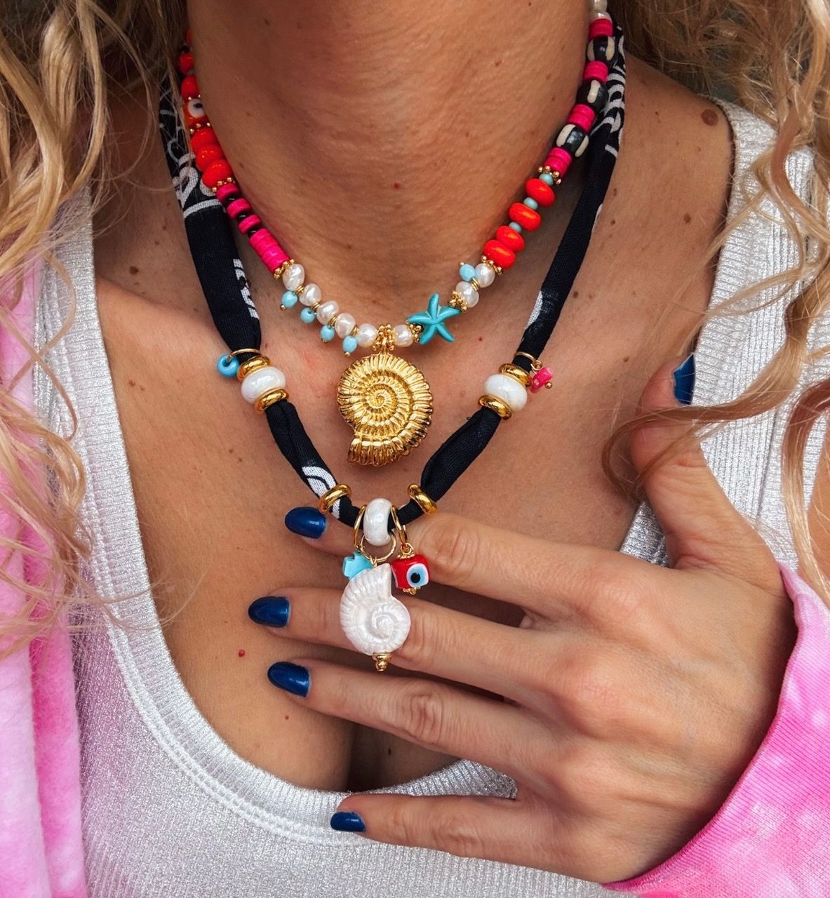 Black Bandana Shell Necklace