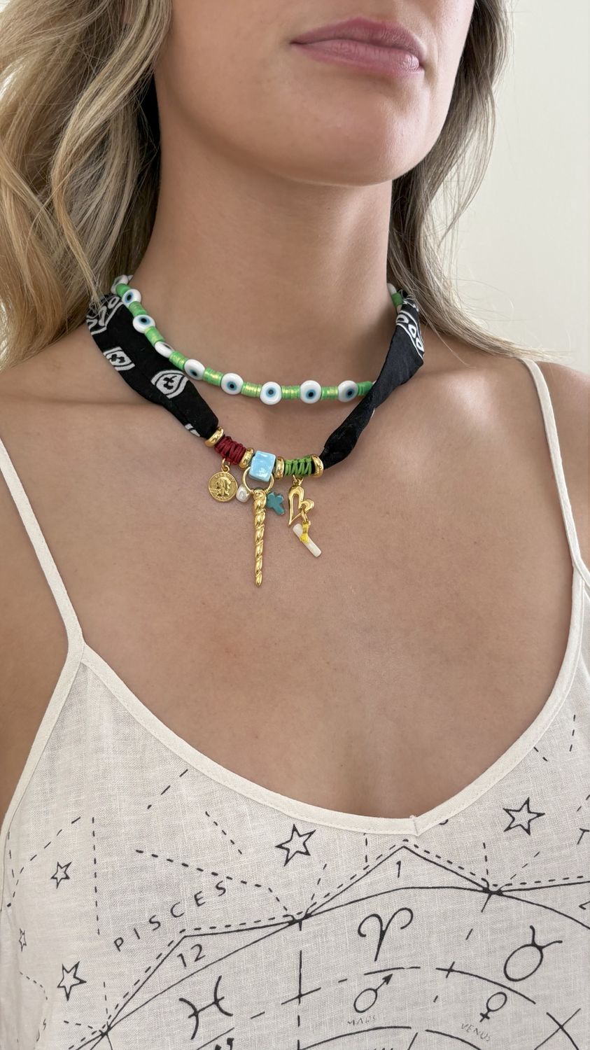 Green Beaded Eye Necklace