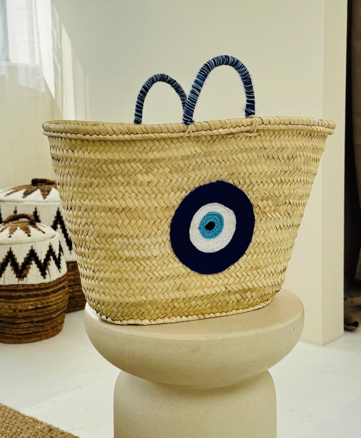 Embroidered Greek Eye Beach Basket