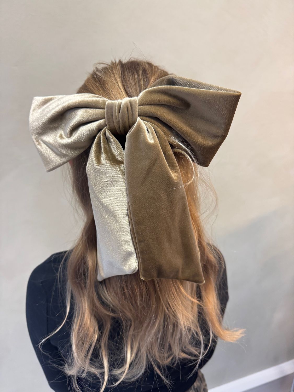 Large Velvet Hair Bow Dark Champagne