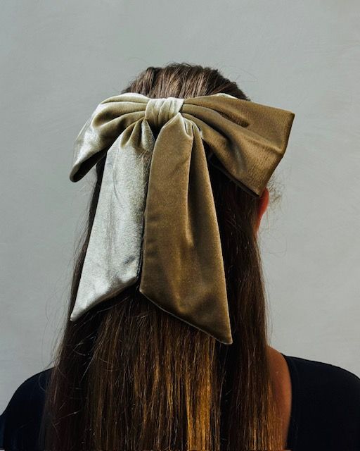 Large Velvet Hair Bow Dark Champagne