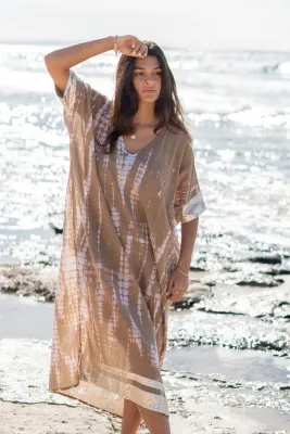 Kaftan Jada Flo long taupe Tye Dye