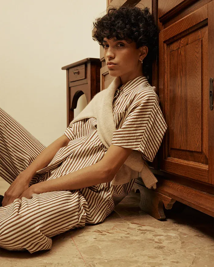 Grace and Mila Mocha Stripe Vercia Shirt