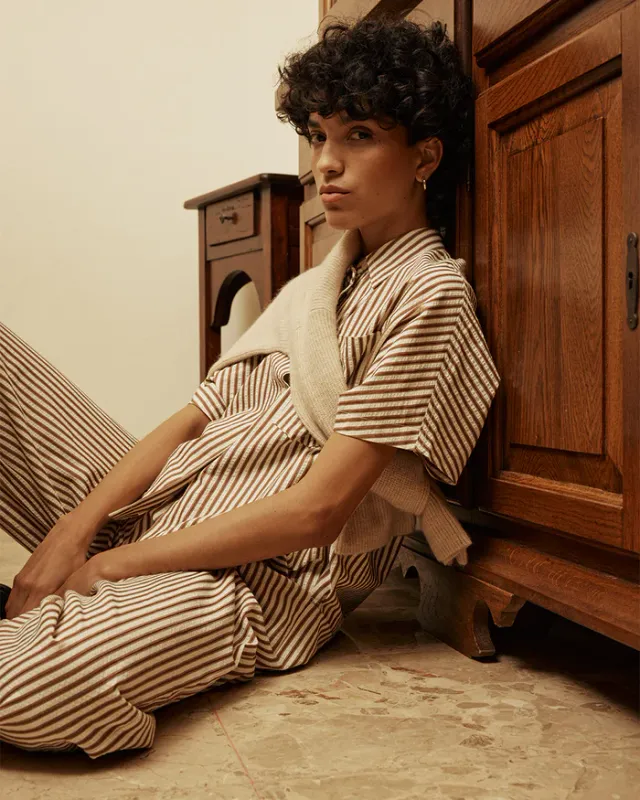 Grace and Mila Mocha Stripe Vercia Shirt