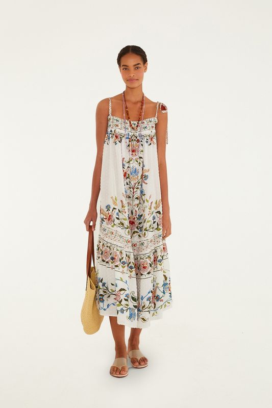 Farm Rio Stitched Garden Off White Maxi Dress