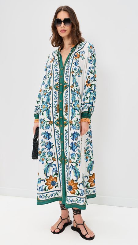 Farm Rio Flora Tile Off White Maxi Dress