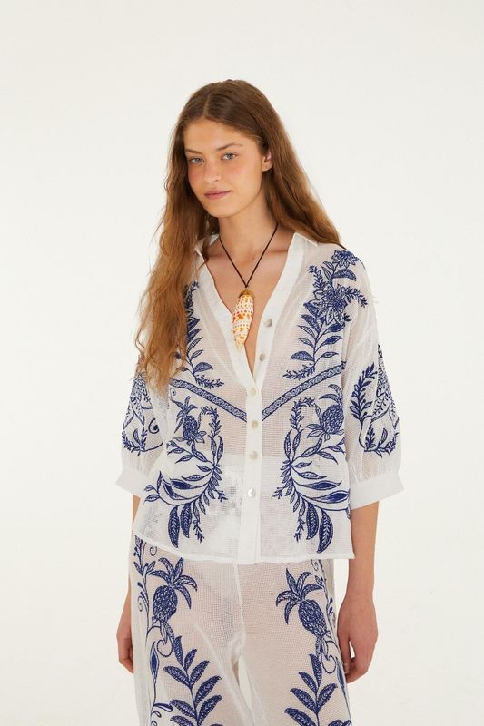 Farm Rio Off-white Nina Embroidery Blouse