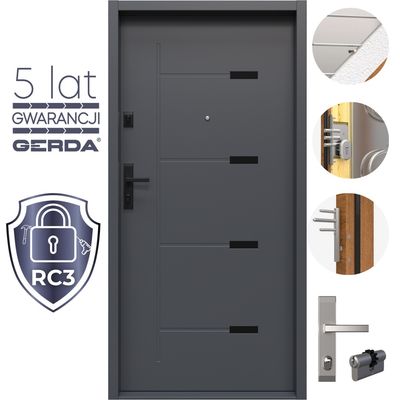 Drzwi Wejściowe RC3 GERDA Teledo Black Stalowe do mieszkań