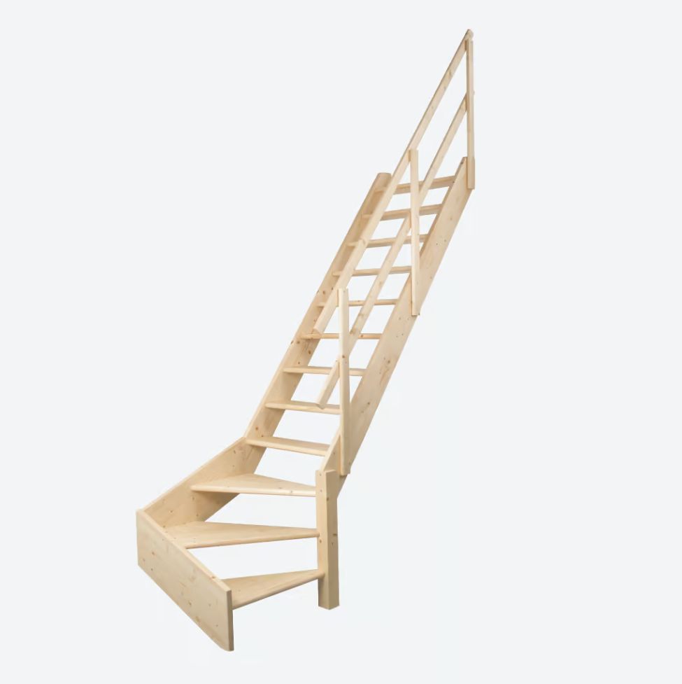 Schody drewniane NORMANDIE lity świerk Zabieg 1/4 prawy dolny