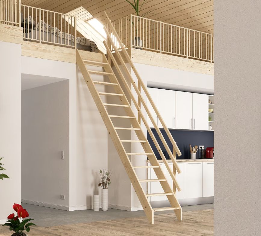 Schody drewniane BURGAU wąskie z balustradą