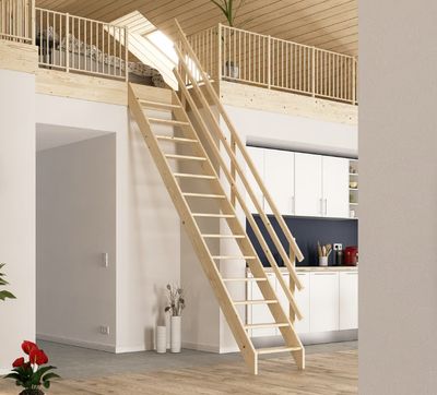 Schody drewniane BURGAU wąskie z balustradą
