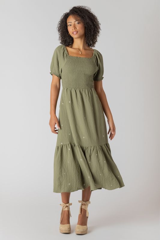 SMOCKED TIERED MAXI DRESS