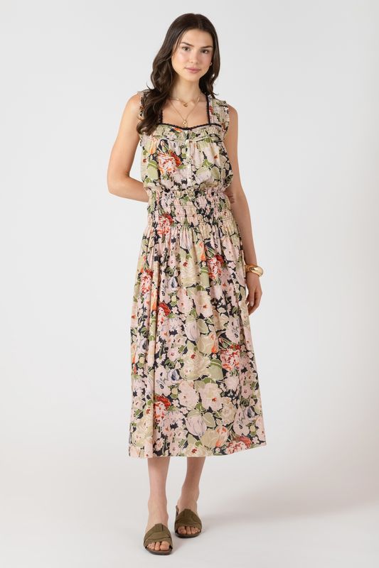 SMOCKED WAIST MIDI SKIRT