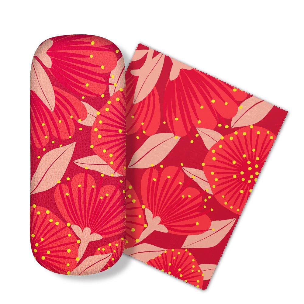 Glasses Case &amp; Lens Cloth - Powhutakawa Red