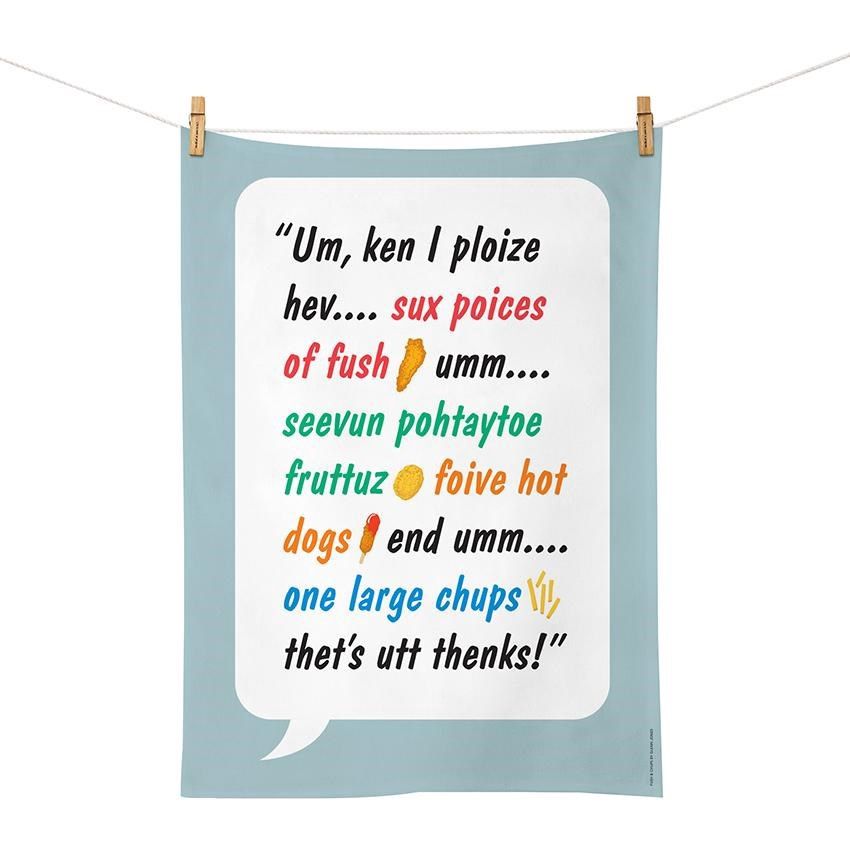 Glenn Jones - Fush &amp; Chups Tea Towel