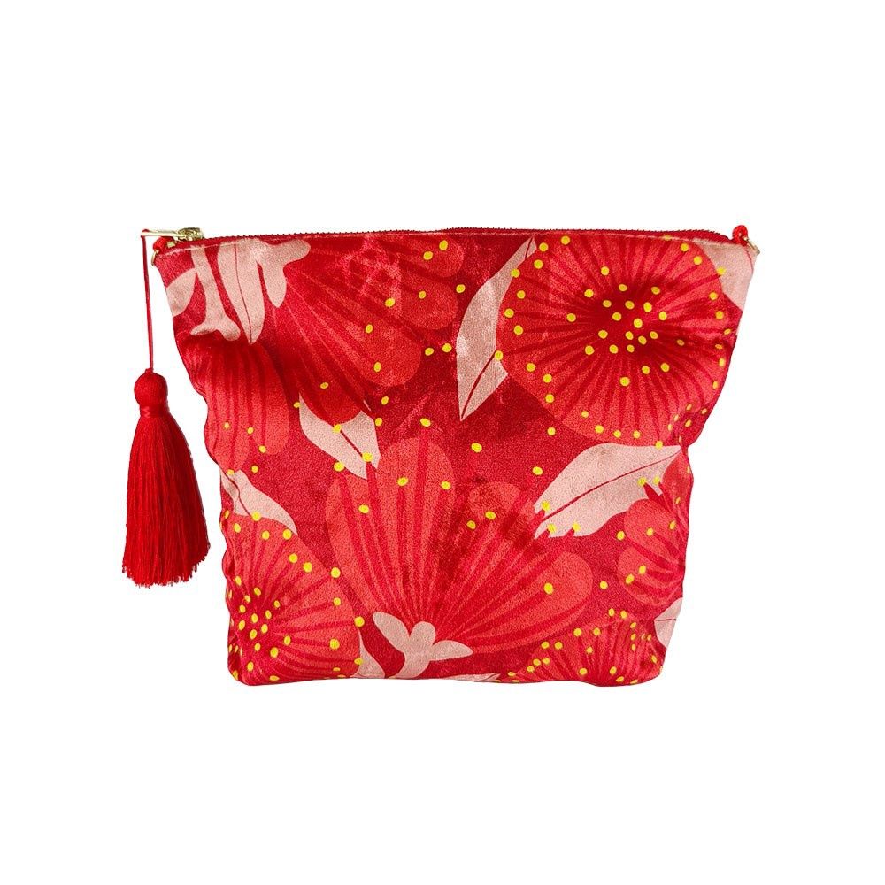 Bright Botanical Red Pohutukawa Velvet Cosmetic Bag