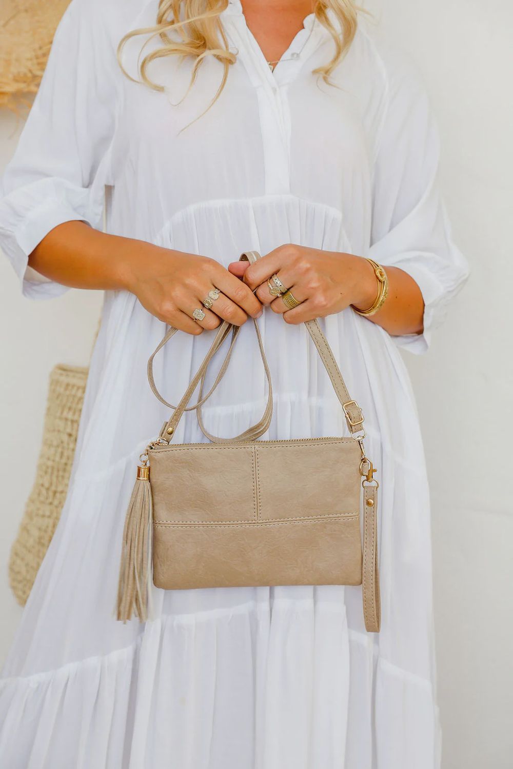 Clutch Bag with Strap - Stone