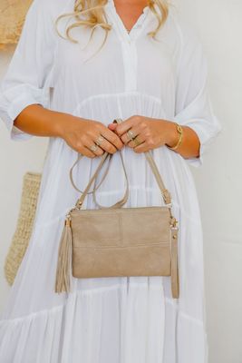 Clutch Bag with Strap - Stone