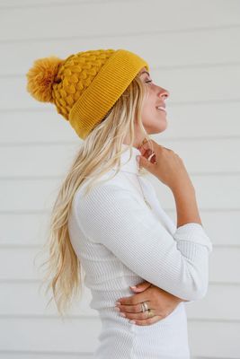 Scalloped Beanie - Mustard