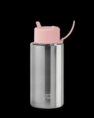 Ceramic Reusable Bottle - 34oz/1 litre Ltd Ed Silver Straw Lid Blushed