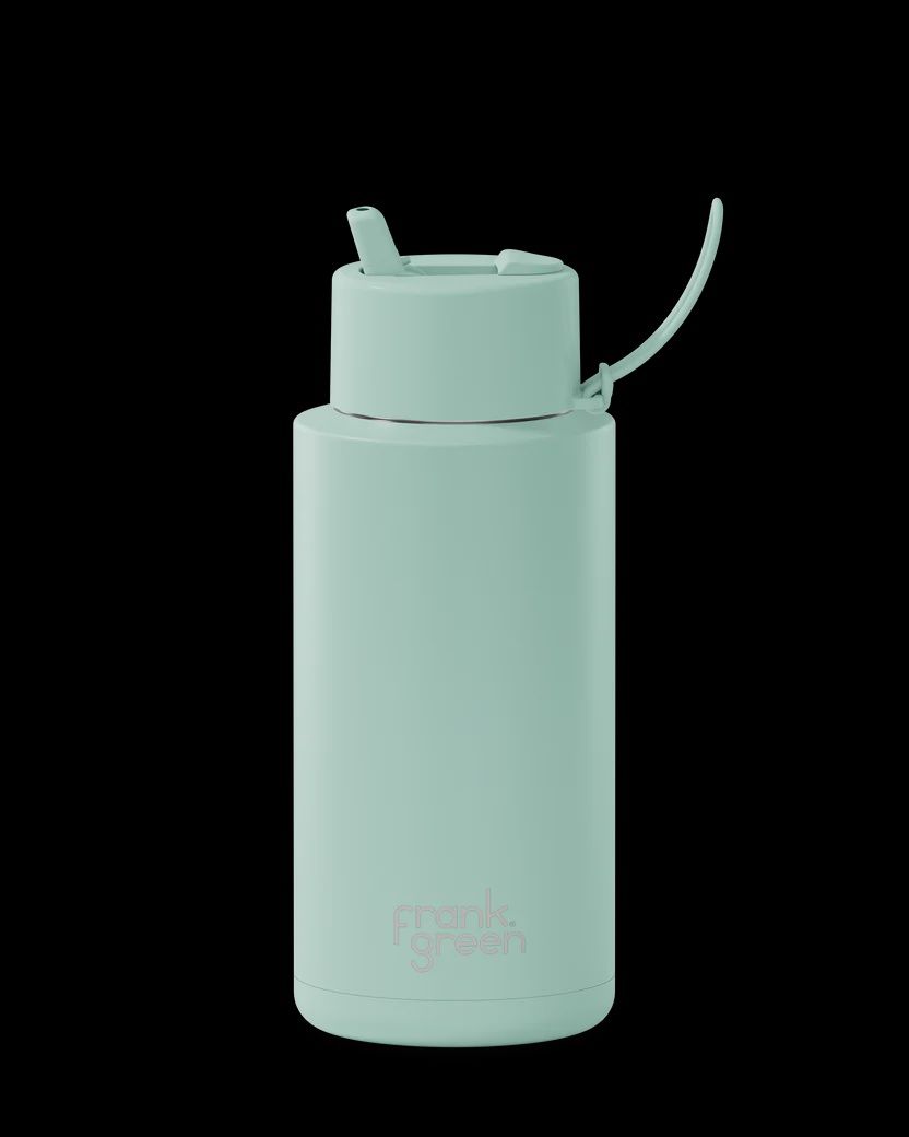 Ceramic Reusable Bottle - 34oz/1 litre Peppermint Flip Straw Lid &quot;Limited Edition&quot;