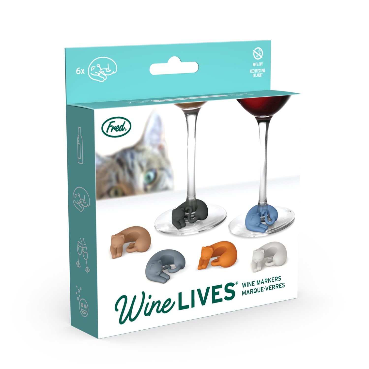 Fred Wine Lives - 6 Cat Wine Markers