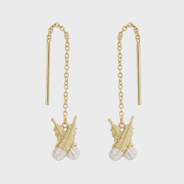 Huia Feather Thread Earrings - Gold
