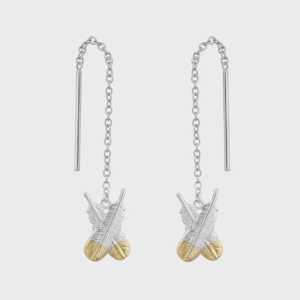 Huia Feather Thread Earrings - Silver