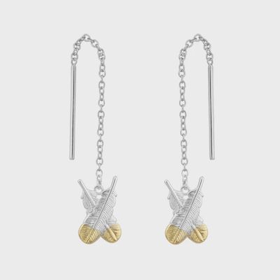 Huia Feather Thread Earrings - Silver