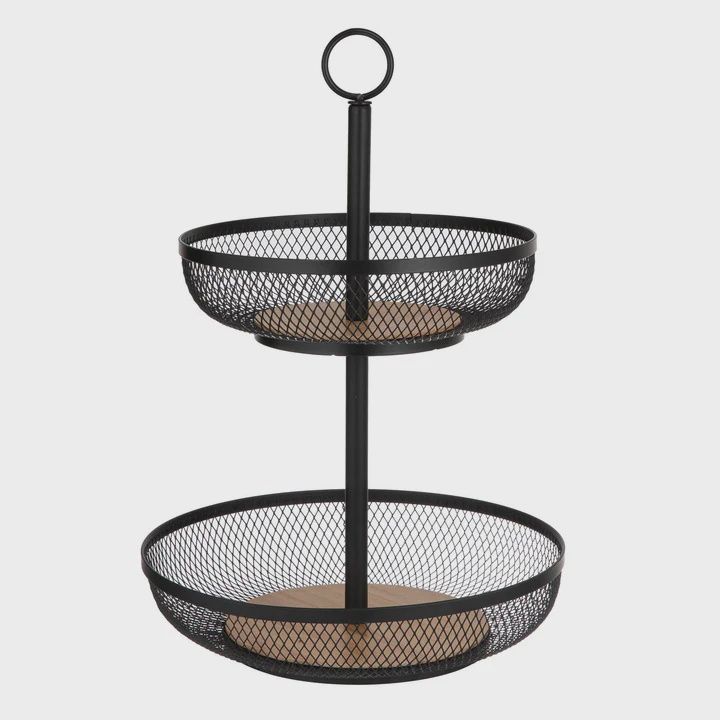 Olsen Black 2 Tier Mesh Fruit Basket