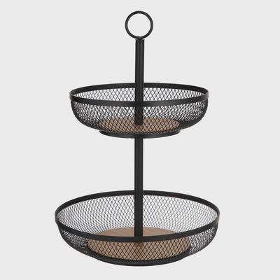 Olsen Black 2 Tier Mesh Fruit Basket