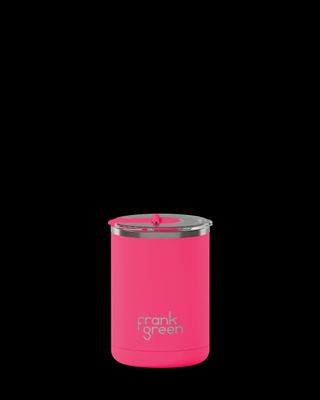 Ceramic Coffee Cup with Hinged Lid - Neon Pink Hinged Lid