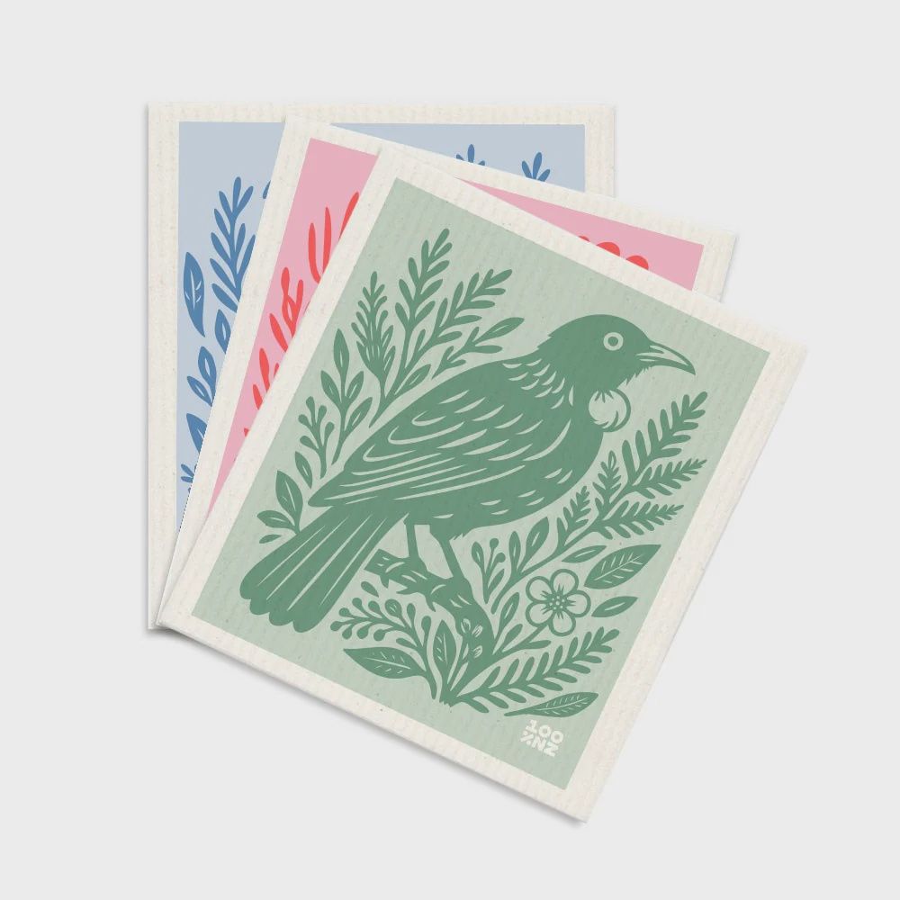 Swedish Dishcloths - NZ Woodcut Birds