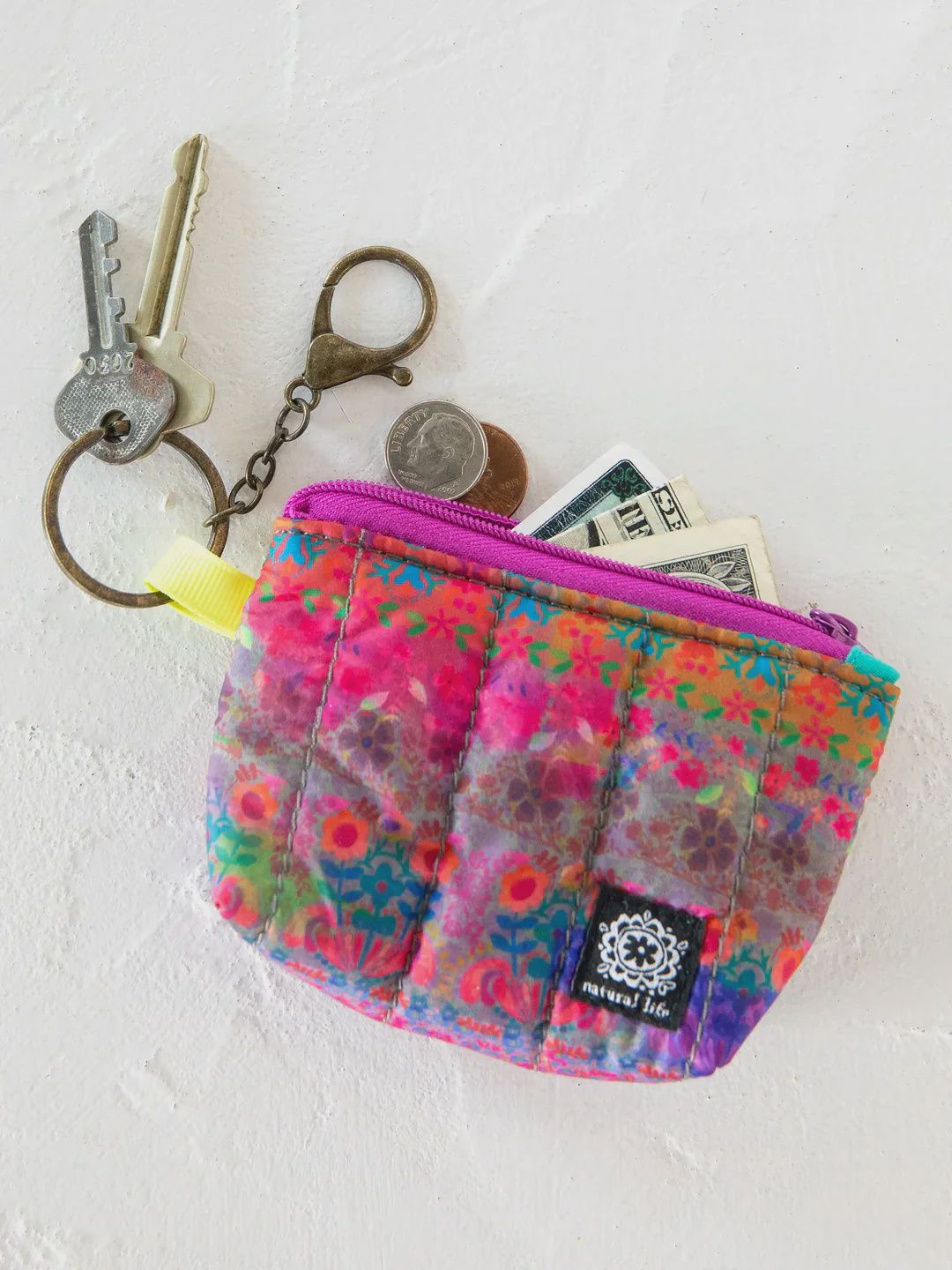 Mini Puffy Coin Purse Key Clip - Rainbow