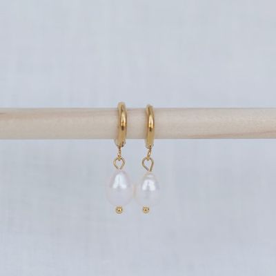 Pearl Hoop Earrings - Gold