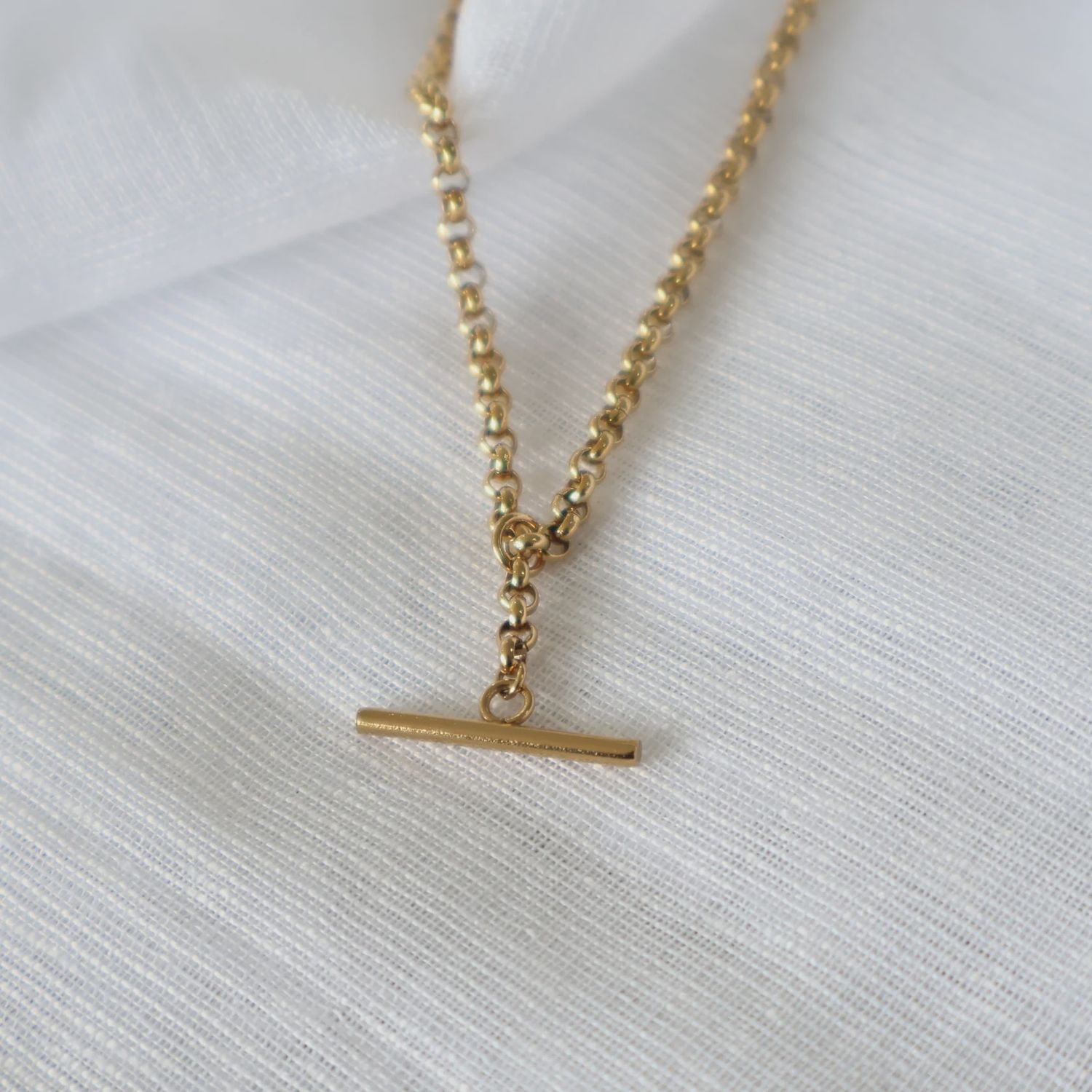 Large T Bar Necklace - Gold