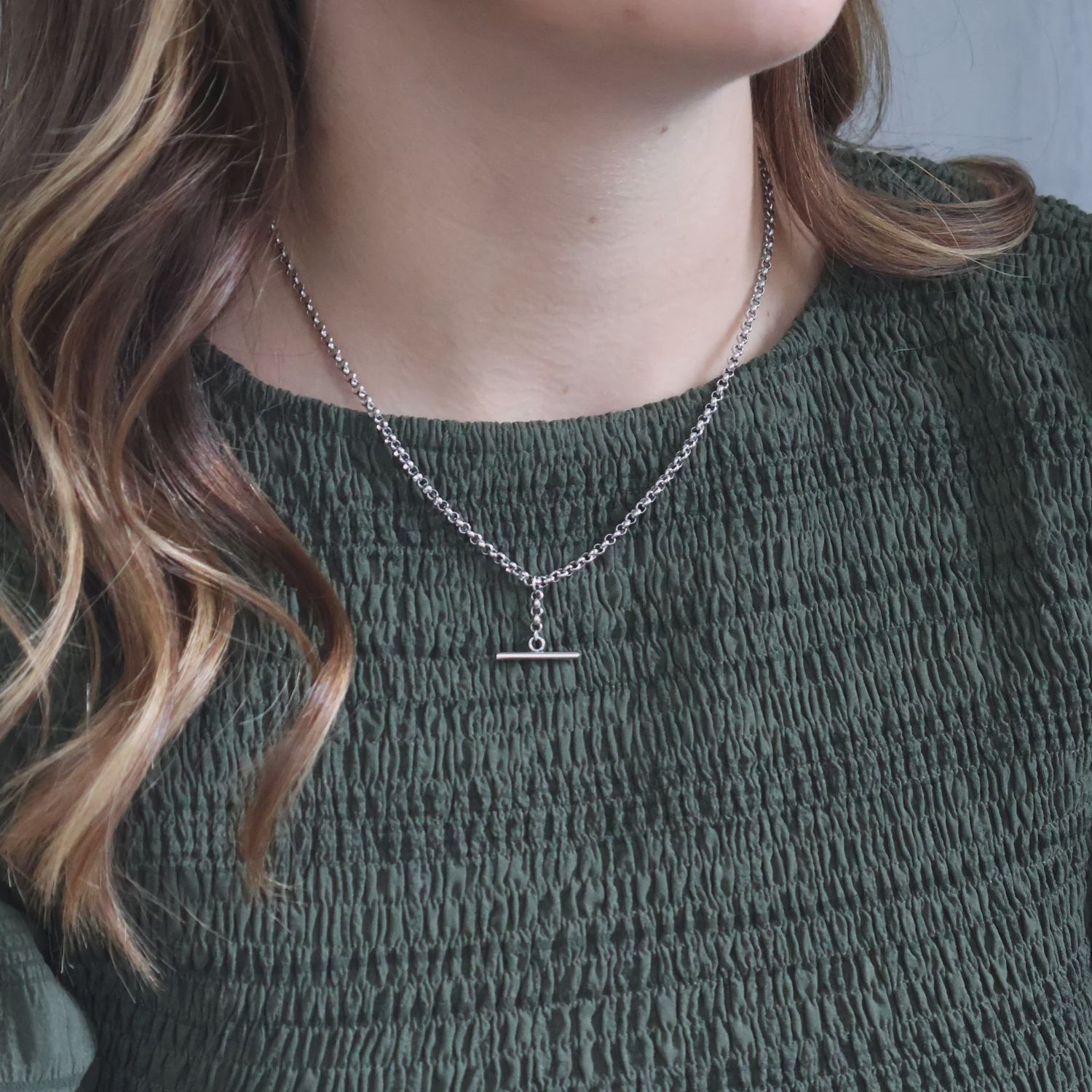Large T Bar Necklace - Silver