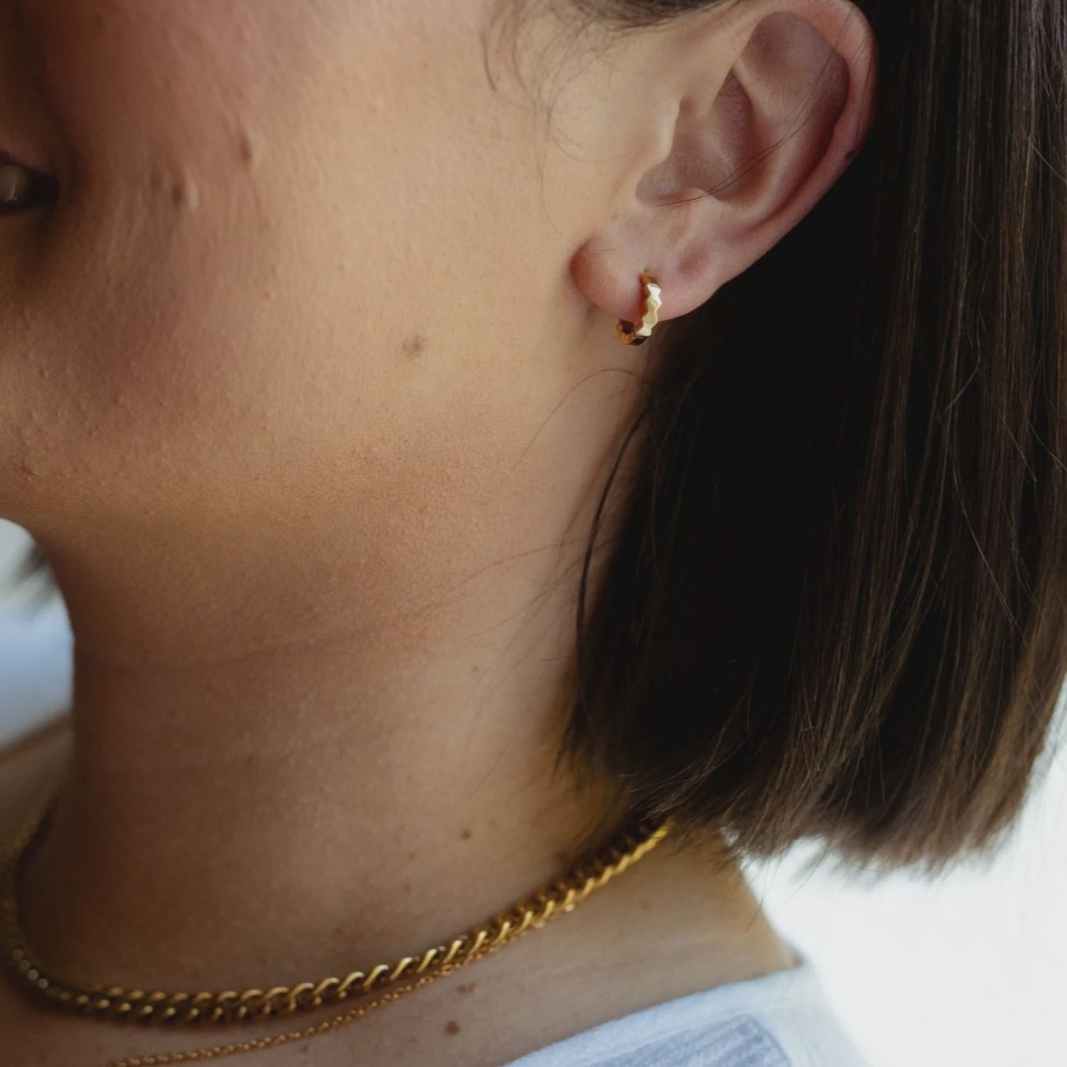 Mini Hex Hoop Earrings - Gold