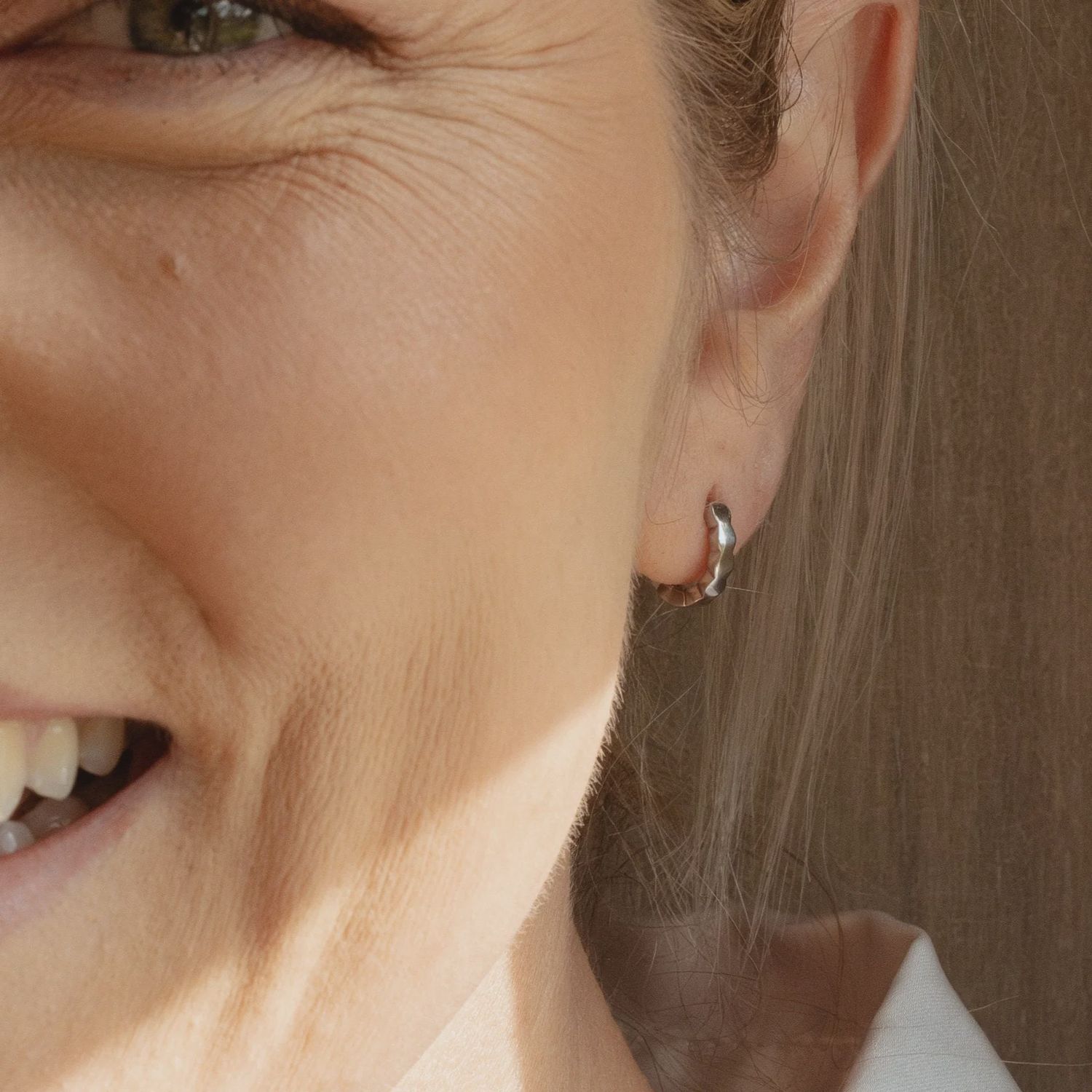 Mini Hex Hoop Earrings - Silver