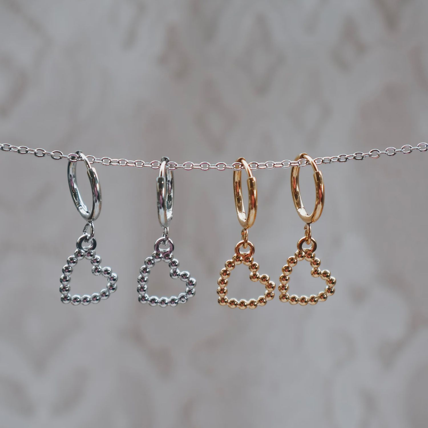 Bobble Heart Hoop Earrings - Gold