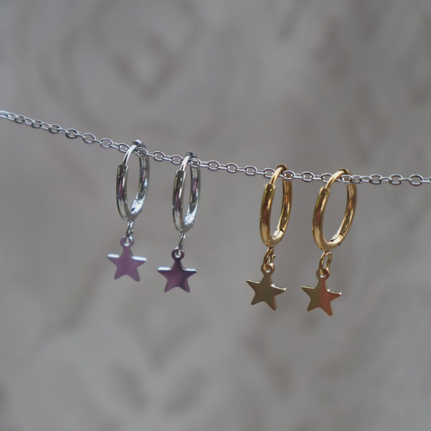 Mini Star Hoop Earrings -Silver