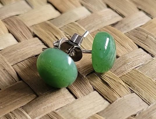 New Zealand Greenstone - Button Earrings 8mm